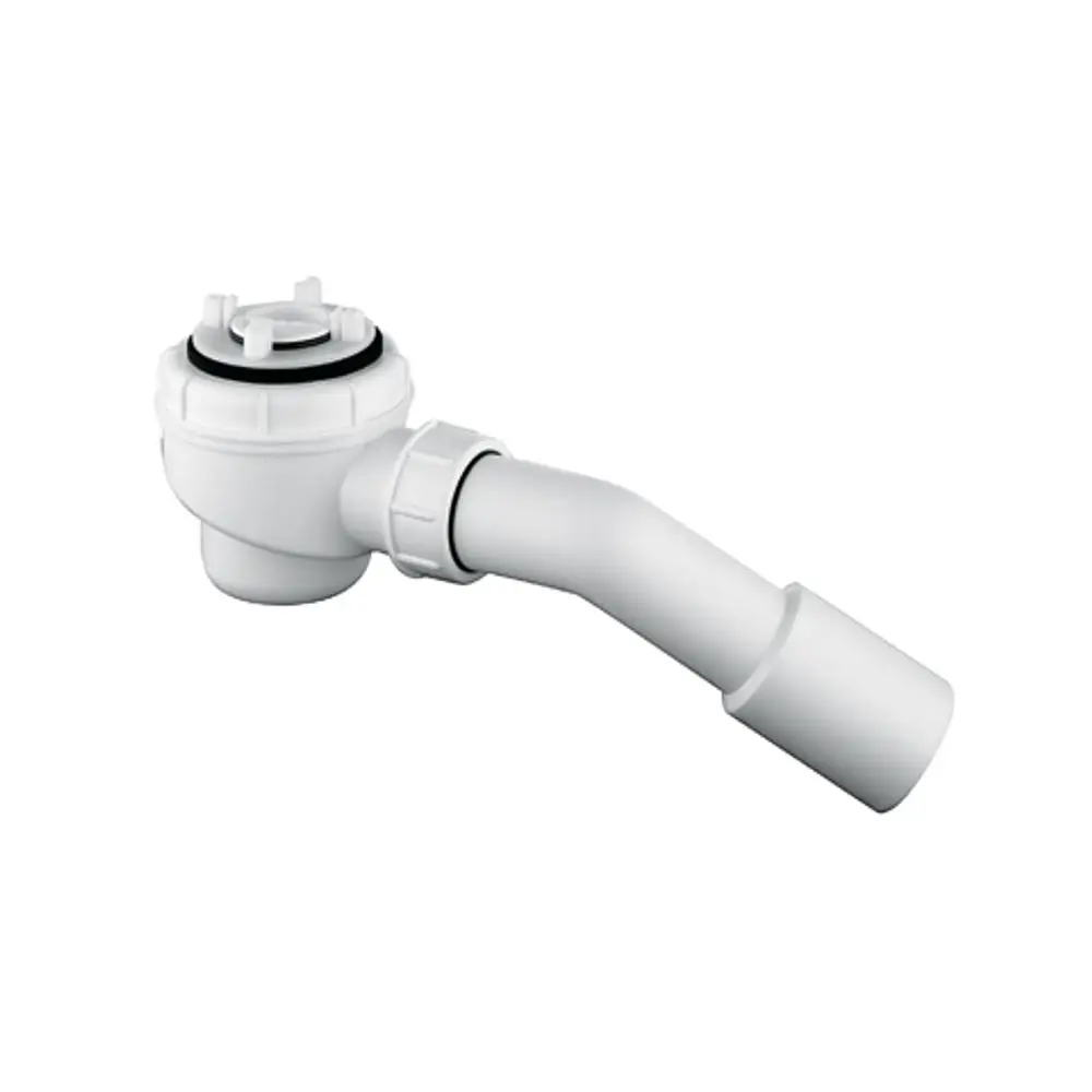 Weißes Abflussrohr mit einer Anschlussmuffe und einem Gewinde, designed für Rohbauinstallationen, entsprechend Kludi-Standards.
